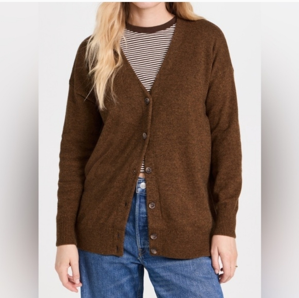 Madewell Heather Hickory Merino Wool Blend V-Neck Cardigan Sweater XS